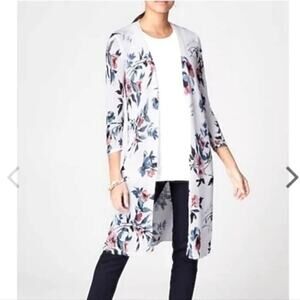 J. Jill Set Floral Linen long cardigan white floral sweater sz medium